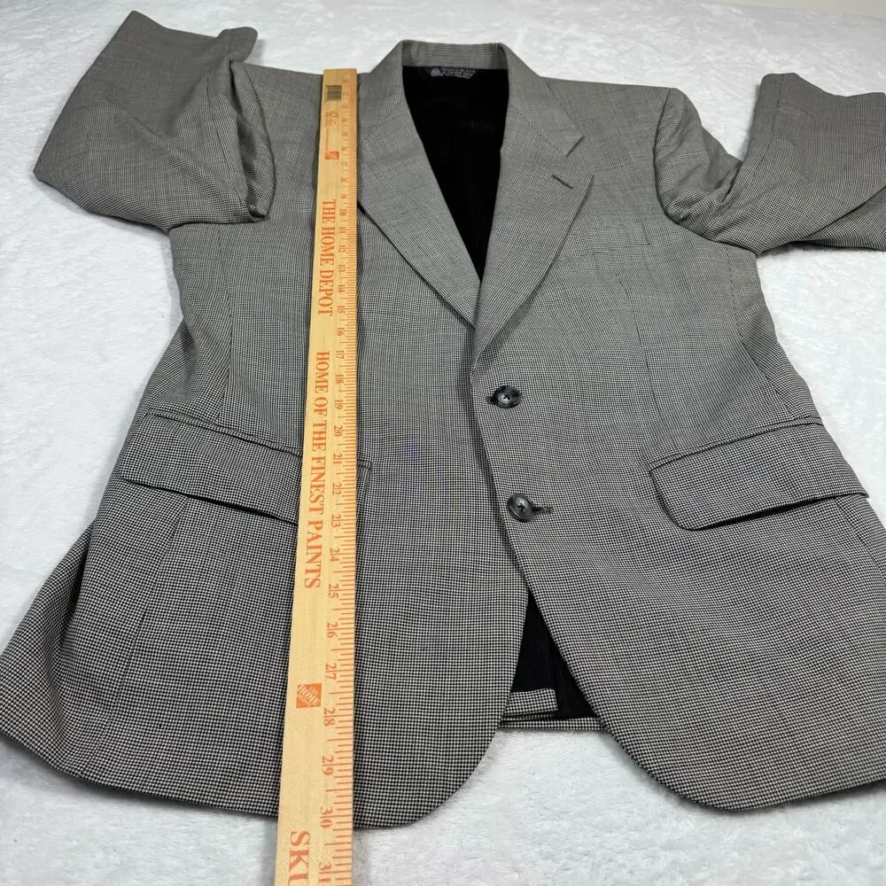Halston‎ Pure Wool Men's 40R Blazer USA Made Sports Coat Black White 2 Button